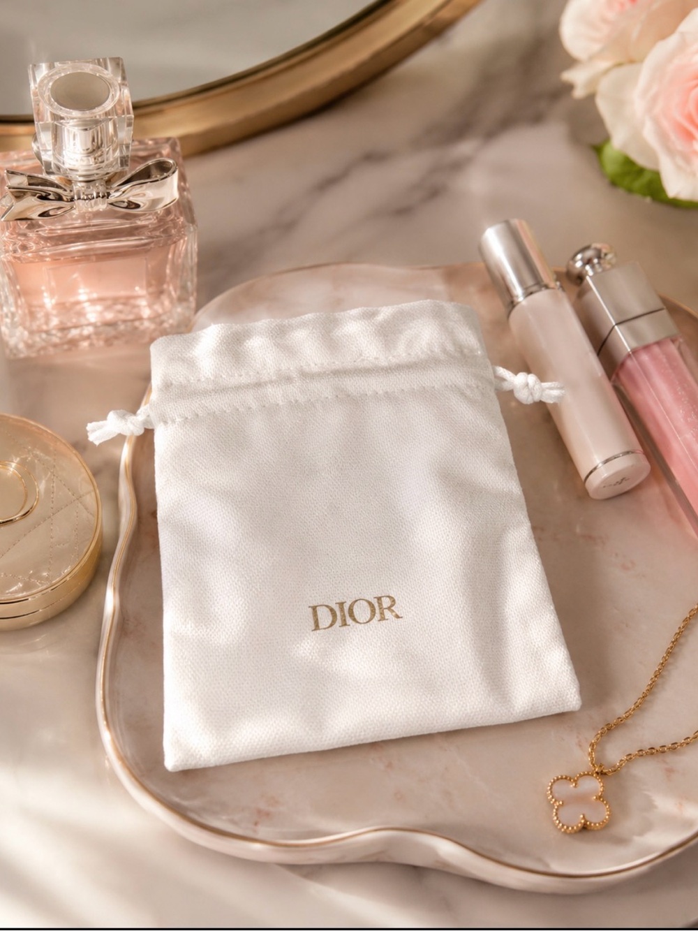 Dior White Drawstring Pouch – Luxury Accessory Bag
